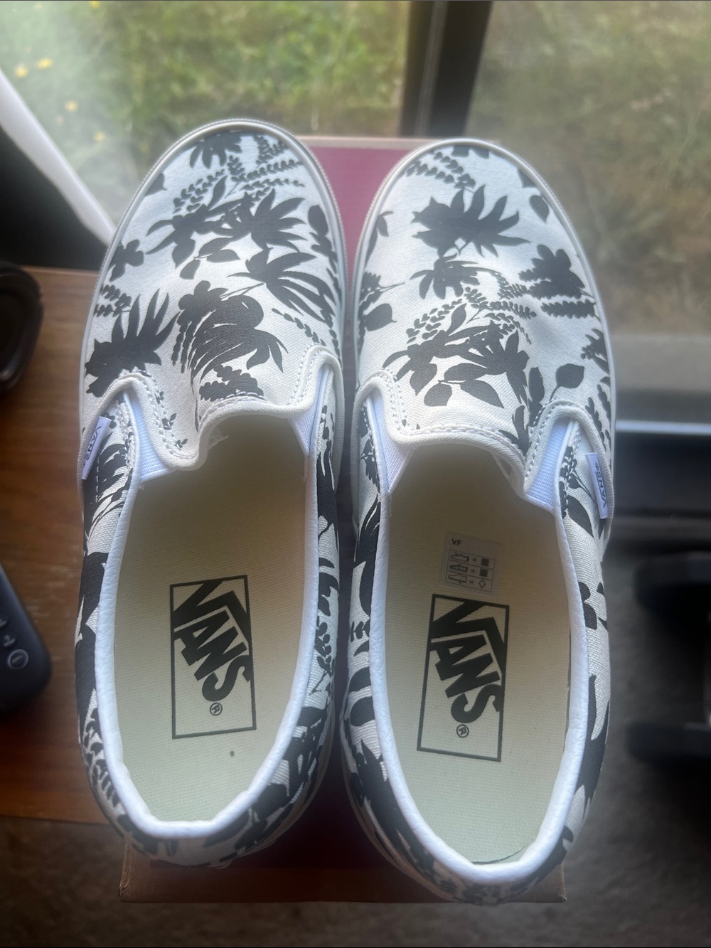 Vans women’s  Classic Slip-On — White with Black Floral Print